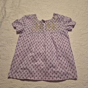 Tea Collection girls size 10 blouse purple with gold embroidery gathered on back